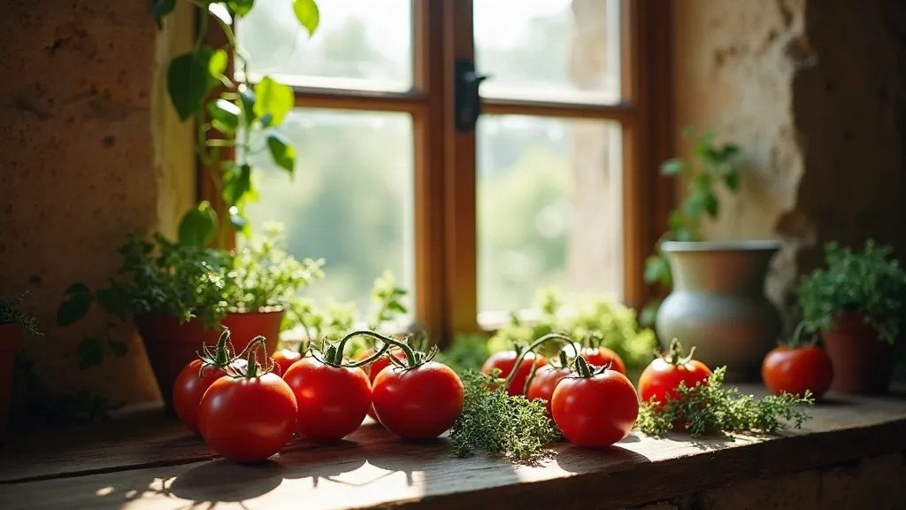 Aliments en T : la liste complète pour cuisiner sans se tromper Tomates et thym frais posés sur une pierre de cuisine ancienne éclairée par la lumière du matin