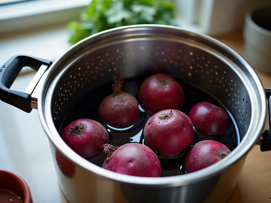 Combien de temps cuire une betterave rouge à la cocotte-minute ? Betteraves rouges disposées dans le panier vapeur d'une cocotte-minute