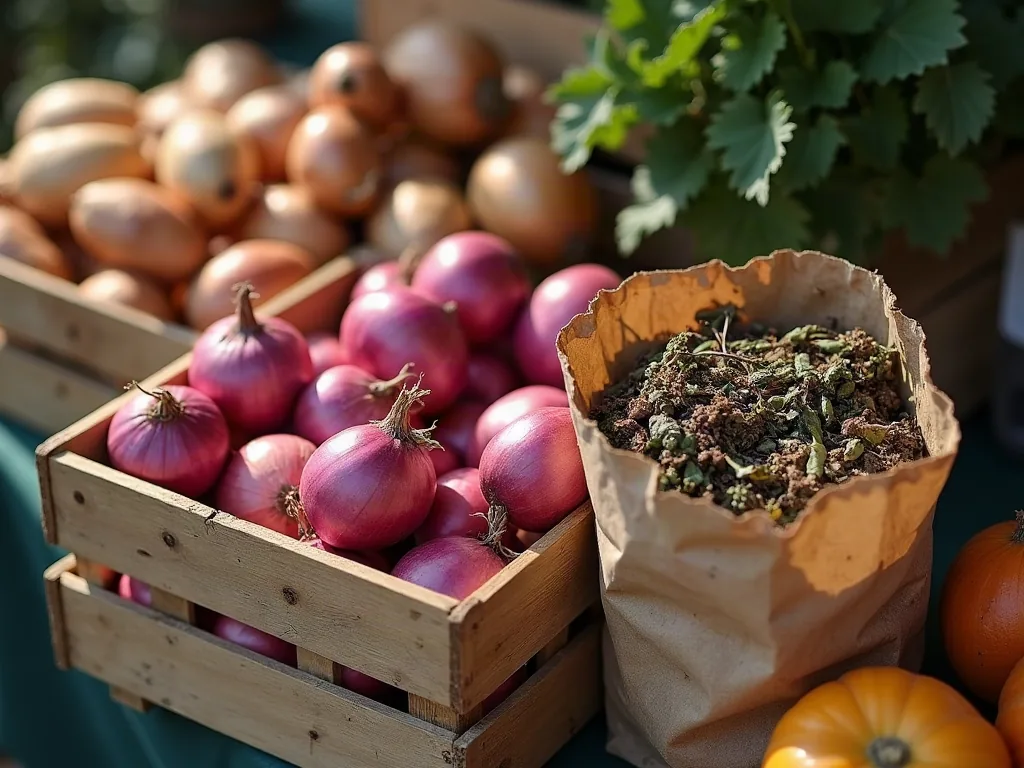 Aliments en O : la liste complète que presque personne ne connaît Cageot de marché avec oignons rouges et oca du Pérou le matin