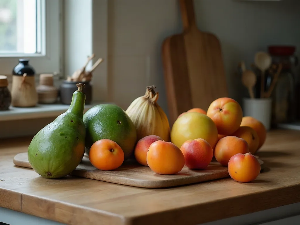 Aliments en A : la liste complète pour cuisiner malin Artichauts, ail et abricots disposés sur un plan de travail en bois