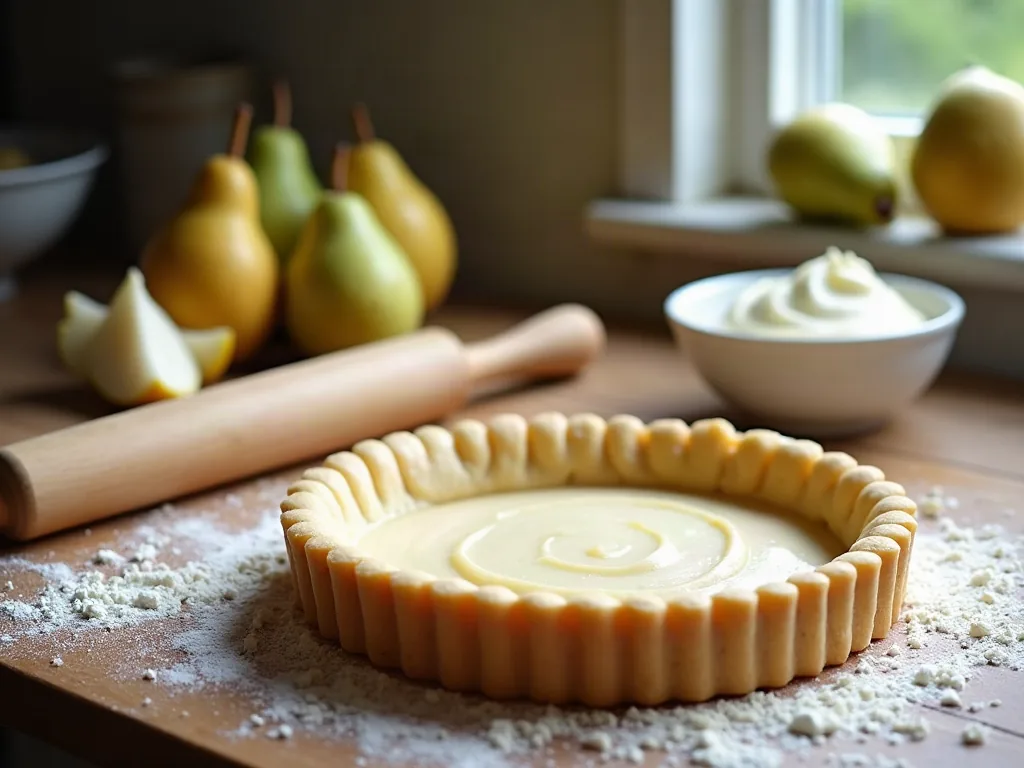 Tarte poire chocolat amande façon Cyril Lignac : la recette qui met tout le monde d'accord Préparation de la pâte sucrée et de la crème d'amandes pour la tarte poire chocolat